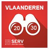 verrekijker met 2030 in de lenzen, Vlaanderen erboven en logo SERV eronder